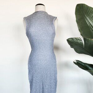 H&M Ribbed Jersey High Neck Dress in Gray